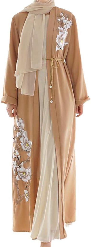 Randolly Women's Dresses,Muslim Arab Middle Eastern Women's Necklace Long Sleeve Robe Dress
