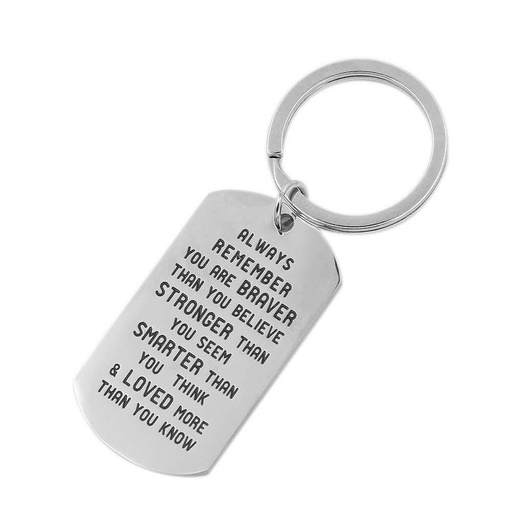 LaMure Inspirational Keychain Always Remember You are Braver Than You Believe Keyring Key Ring Chain for Family Friend Teenage Birthday Graduation