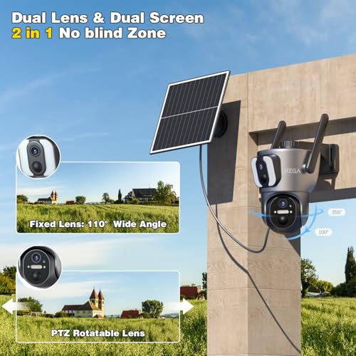 Xega 4G Cellular Security Camera【Dual Lens】Outdoor with SIM Card, 14400mAh 2K HD Wireless Solar 4G LTE Camera, PTZ Motion Dtetection Spotlight Siren TF Cloud Storage,Support Etisalat and DU Operator | Outdoor Wireless,2K HD, Motion Detection, TF Cloud Storage,Wide PTZ View,Built-in SIM Only,Subscription Required