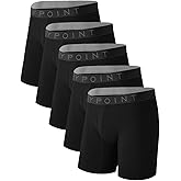 JOYPOINT 5 Pack Men's Underwear,Rayon Made From Bamboo Boxer Briefs,Ultra Soft Breathable,No Riding Up Long Leg