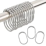 Amazer Shower Curtain Hooks Rings, Metal Wide Shower Curtain Rings Hooks for Bathroom Shower Rod Curtains, Polished Chrome, Set of 12