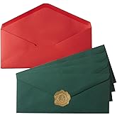 50 Pack Christmas #10 Business Envelopes with Stickers Standard Envelopes for Office Checks, Business Letterhead, Letter Mailing 4.13 x 9.49 Inches(Christmas Red Green)