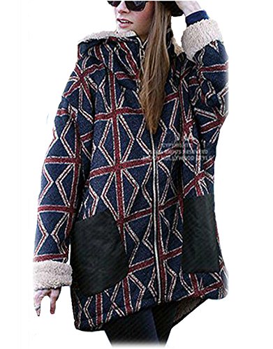 Allonly Women Flag Printed Warm Thicken Plaid Coat Cotton Jacket Down Windbreaker