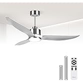 Hbinzar 52 Inch Ceiling Fan with Lights, High CFM 3 Blades Silver Ceiling Fan with Remote Control, Quiet DC Motor Fan for Ind