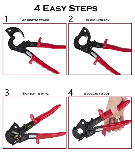 Ratcheting Cable Cutter - Heavy Duty Copper and Aluminum Wire Ratchet Tool - Anti-Slip Rubber Hand Guards - Range: 240mm² - By Gee Gadgets (Certified Refurbished) - Thumbnail 3