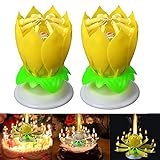 5SGIFT 2x Amazing Romantic Musical Lotus Rotating Happy Birthday Candle (2PCS Yellow)