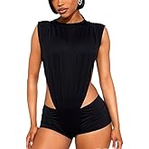 Wuitrie Women 2 Piece Shorts Sets Sexy Cutout Sleeveless Bodysuit and Stretchy Shorts Matching Set Going Out Outfits Clubwear