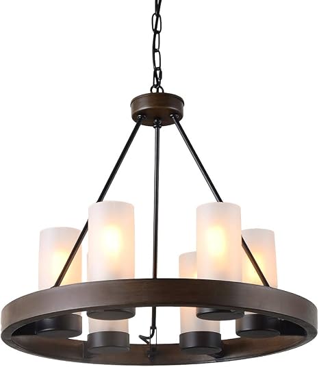 Eumyviv 6 Light Circular Metal Chandelier Light Fixture With Frosted Glass Shade Rustic French Country Chandelier Metal Pendant Lamp Industrial Edison Hanging Light Brown C0058 Amazon Com