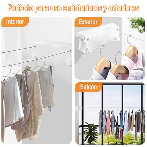 KIROGILY Tendedero Retractil Pared con 4 Pinzas para Ropa, Tendedero para Ropa Exterior Interiores, Tendederos Retractiles Ajustable 5.2 M, Capacidad de 25 KG, Ahorra Espacio, Fácil Instalación