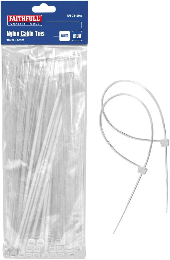 Faithfull CT150W Cable Ties 150mm x 3.6mm White Pack of 100