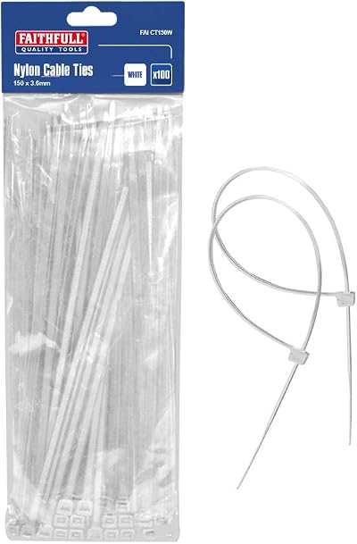 Faithfull CT150W Cable Ties 150mm x 3.6mm White Pack of 100