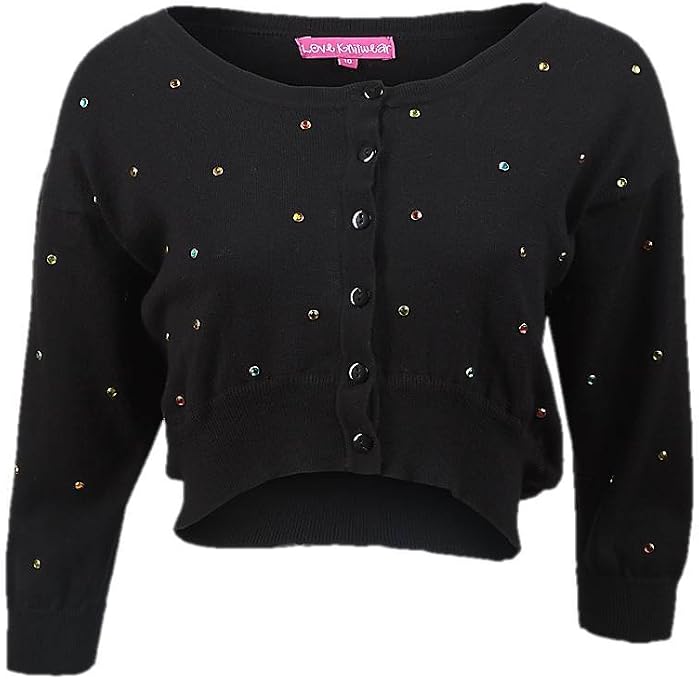 Love Knitwear Ladies Diamante Studded Black Cropped Cardigan (12