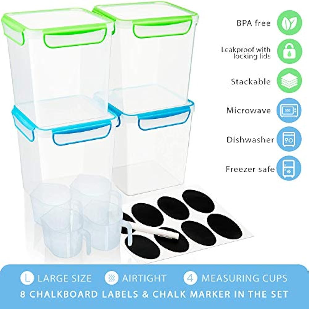 4 Large Airtight Food Storage Containers For Flour, Sugar 142 Ounces Kitchen 8 eBay