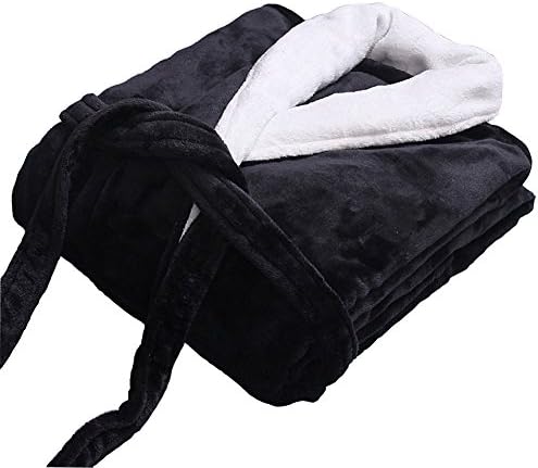 Yiweir Men and Women Black Plush Shawl Collar Long Robes Hotel Spa Bathrobe