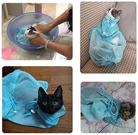 LHKJ Pet Cat Mesh Bag, Grooming Washing Bath Bag, Mesh Bag For Shower, Cleaning Ear, Medicine Feeding,Scratch-Resistant Bag, Fixed Bag Cat Bath Bag (Blue Bag) - Image 4