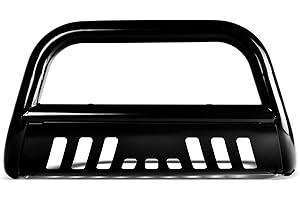 TOPLINE_AUTOPART Black Bull Bar Brush Push Front Bumper Grill Grille Guard With Skid Plate Compatible With 05-21 Frontier / 05-07 Pathfinder / 05-15 Xterra