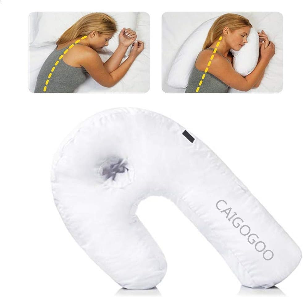 CAIGOGOO U Shaped Support Pillow - U Shaped Anti Snoring Pillows Best for Ear, Neck Pain, Shoulder Discomfort - Included White Pillow with Standard Cotton Cover (white)
