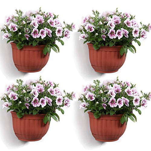T4U Resin Wall Planter Brick Red Set of 4, Wall Mounted Garden Plant Flower Pot Basket Container Indoor Outdoor Use for Orchid Herb Aloe Succulent Cactus Home Office Porch Wall Decoration Gift