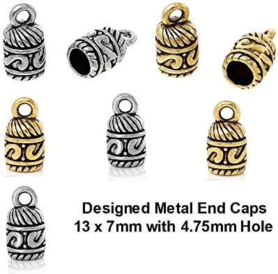 PlanetZia 10pcs 13x7mm with 4.75mm Hole Designed Metal End Caps for Jewelry Making TVT-58357 (Antique Gold)