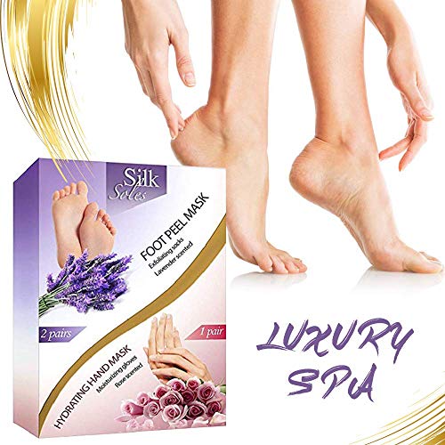 Foot Peel Mask 2- Pack and Moisturizing Gloves Baby Feet Manicure and Pedicure Kit Exfoliating Foot Treatment Home- Spa Hand Therapy Peeling Away Calluses and Dead Skin Cells