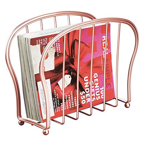 mDesign Decorative Metal Wire Magazine Holder, Organizer - Standing Rack for Magazines, Books, Newspapers, Tablets, Laptops in Bathroom, Family Room, Office, Den - Rose Gold