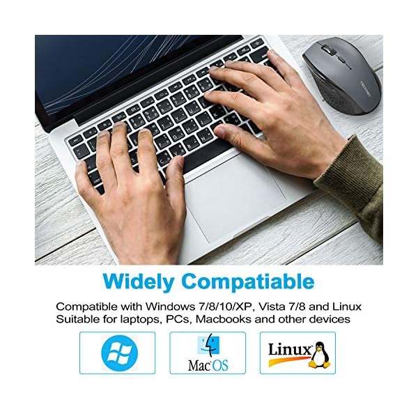 TECKNET-M002-24G-Classic-Wireless-Mouse-4800-DPI-6-Adjustment-Levels-Nano-USB-wireless-receiver-Grey TECKNET 2.4G Classic Wireless Mouse for Laptop, 3200 DPI Optical Computer Mouse with 6 Adjustable Levels, 30 Months Long…