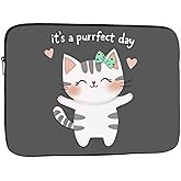 Nicokee Laptop Sleeve Bag 15.4 15.6 Inch,Cute Cat It's A Purrfect Day Grey Protective Polyester Computer Cases Laptop Cover Briefcase Bag Tablet Travel Cover