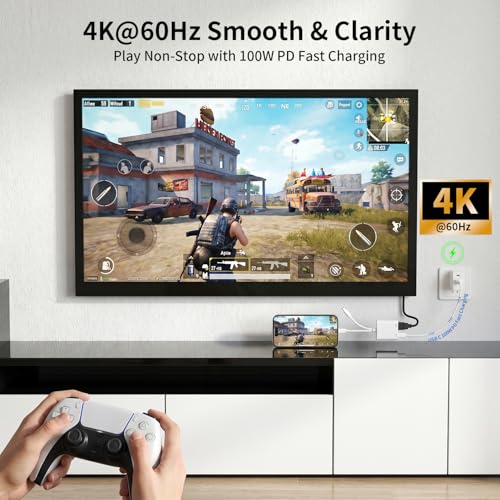 4K@60Hz Adaptateur USB C et Lightning vers HDMI pour iPhone, MFi Adaptateur Lightning HDMI pour ipad,100W Adaptateur USB C vers HDMI pour iPhone 17/16/15/14/iPad/MacBook/Galaxy to TV/Monitor/Projector