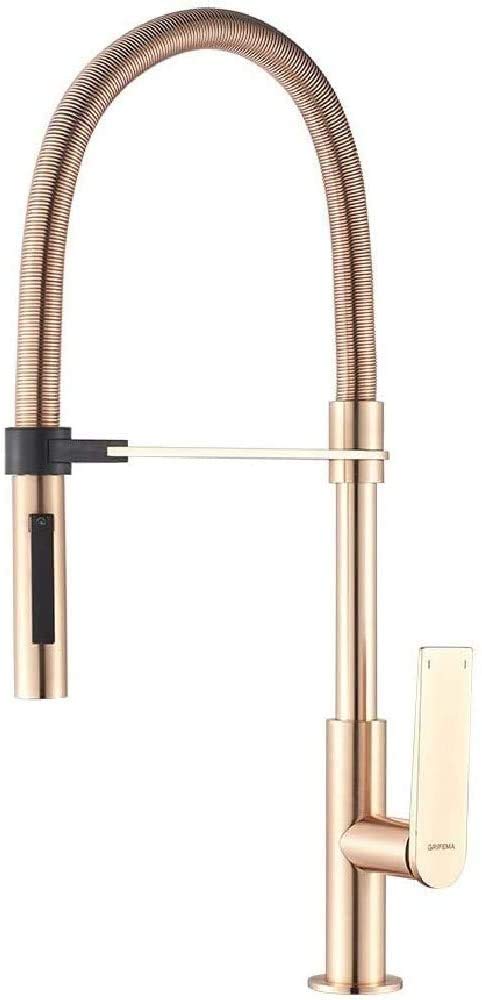 GRIFEMA LYON-G14001G Pull Out-Down Kitchen Sink Mixer Tap with Dual Spray Head and High Flexible Spout (59cm), 3/8 Inch Hose, Rose Gold/Chrome