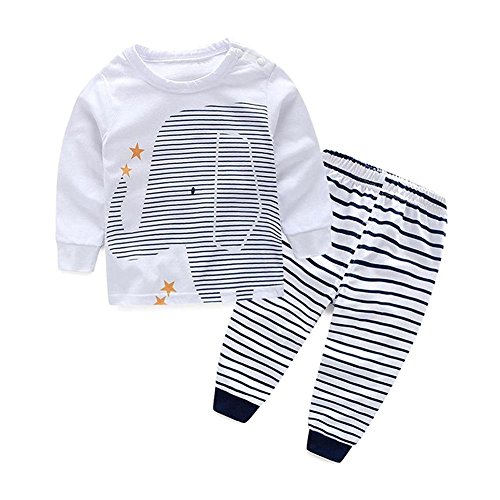Baby Boys Outfit Clothes Elephant Print T-Shirt Tops and Striped Pants