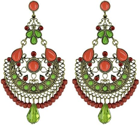 Twinkle Metal with Application Earrings - Chinese Fan (Green)