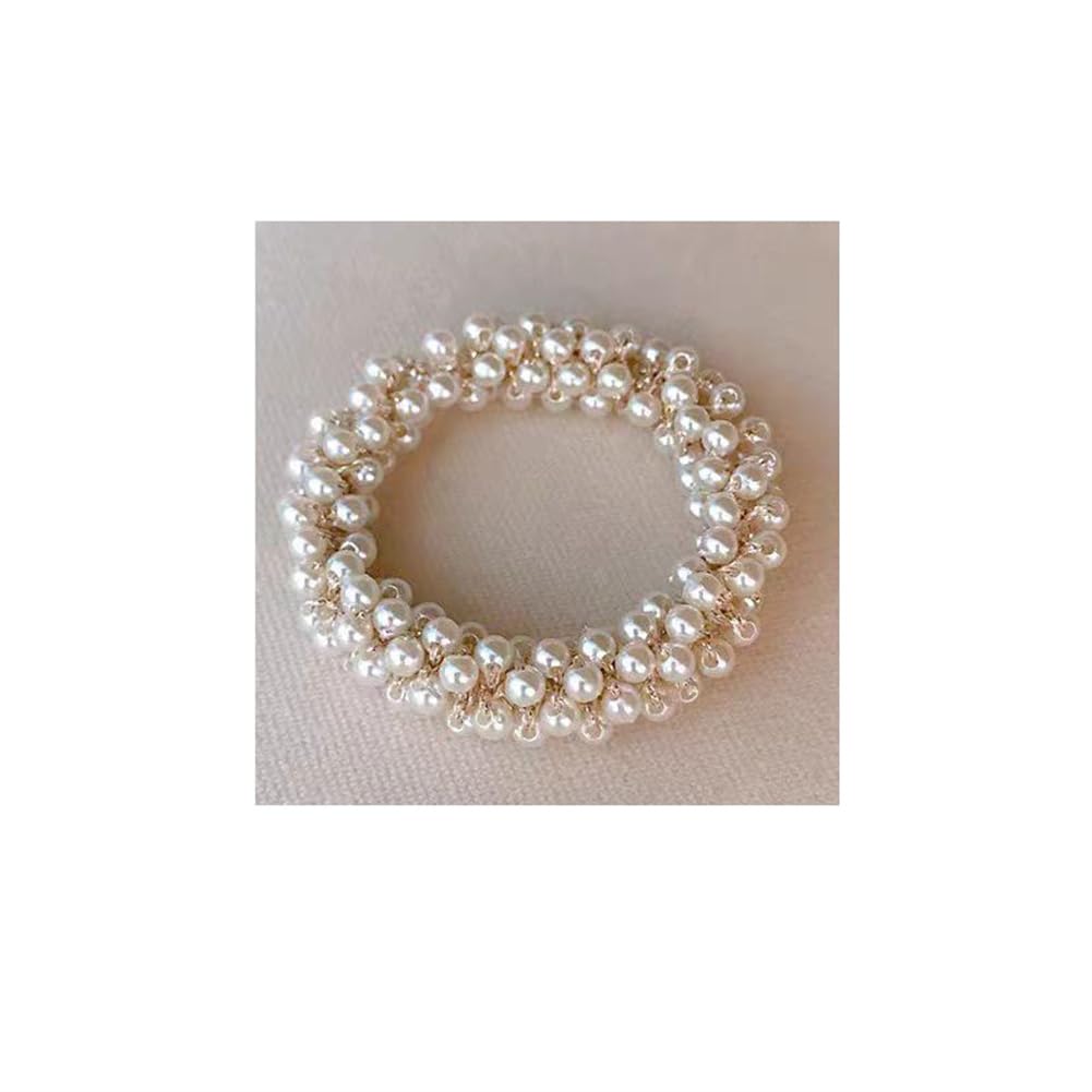 yangzerang Pearl Hair Scrunchies Hair Ties Beaded Fashion Elastic Hair Scrunchies Elegant Pearls Ponytail Holder Hair Stretch Hair Rope Accessories for Women Girls Jewelry