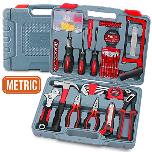 Home & Garage Tool Kit, Hi-Spec DT50103, Long Nose Tongue and Groove Pliers, Ratcheting Bit Driver, Claw Hammer, Hack Saw, Precision Screwdriver Set, Adjustable Wrench & Sockets Tool Set, 120 pieces