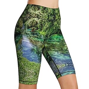 Inaayayi Hoge Taille Yoga Shorts Jungle River Emerald Water Bos Groene Bomen Vrouwen Biker Shorts Tummy Control Fitness…