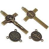 Intercession Antique Bronze Saint Benedict Rosary Crucifix and Centerpiece Set, Religious Medal Design, 5 Pack