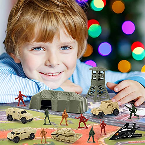 62 Pieces Military Base Set Army Men Toy Mini Action Figures Playset
