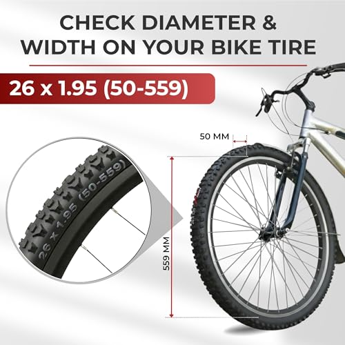 Fincci Pneu VTT 26 Pouces - Pliable Pneus 26 x 1.95 Pouces 50-559 60 TPI, Tire Velo pour VTT Montagne Vélo, Hybrid Adulte Velo Electrique Tournée Bicyclette - Paquet de 2 Accessoire VTT