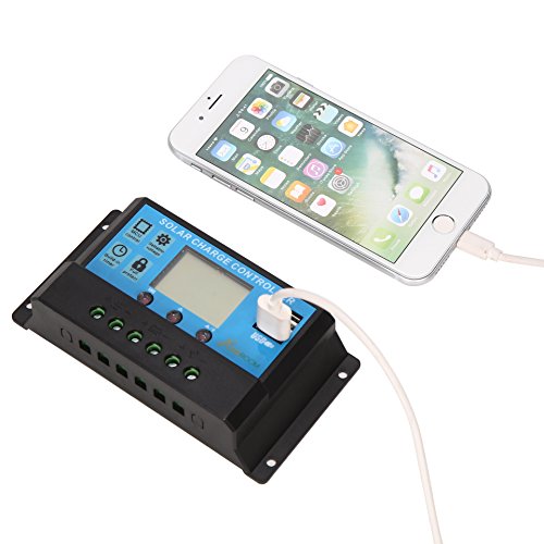 CoZroom LCD Solar Charger Controller/Regulator with Intelligent Dual USB Port, 20A 12V/24V - Thumbnail 6