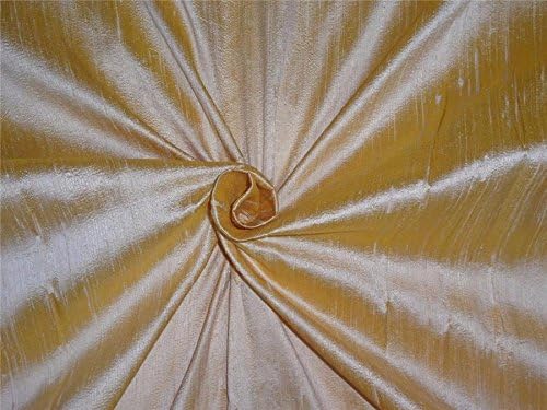100% Pure Silk Dupioni Fabric Yellow x Cream 54" mm81[6] by The Yard