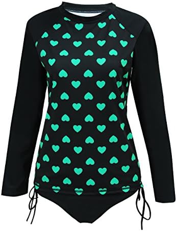 Wuhuan Fashion Women's UV Sun Protection Long-Sleeve Rashguard Heart Print Surf Suit Rash Guard Shirt (Include Top &amp; Bottom)(5XL, Green)