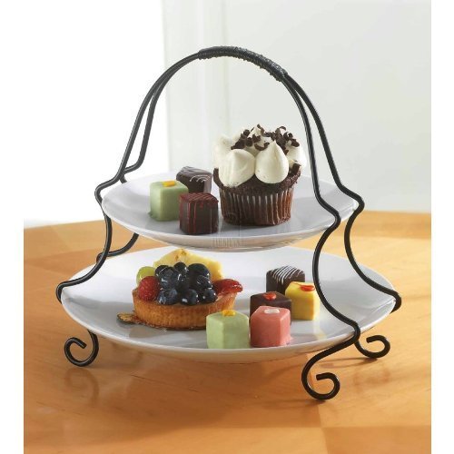 2 Tier Round Serving Platter Tiered Cake Tray Stand Food Server