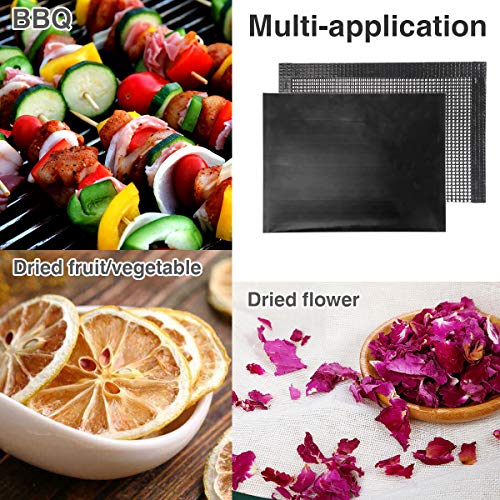 BBQ Mesh Bag + Solid Grill Bag Non Stick PTFE Toaster Oven Grilling Baking Pocket Sheet for Outdoor Picnic Barbecue Dehydrator Fruit Dryer Mesh