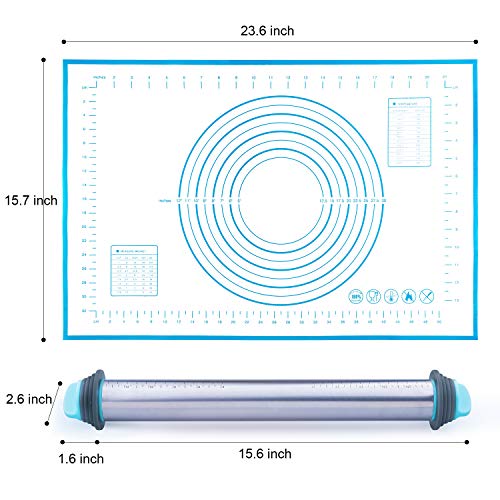 Fondant Rolling Pin and Baking Mat - Stainless Steel Dough Roller with Removable Rings for Perfect Thickness, Great for Making Pizza, Pasta, Cookies Dough, Fondant Cake and More, Easy To Use & Clean - Thumbnail 3