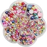Chenkou Craft Random 1900pcs Assorted 7 Sizes(3/4/5/6/7/8/10mm) Imitation Half Pearl Flatback Bead Gem Scrapbook Craft DIY Loose Beads + Plastic Box (Multi-Color)