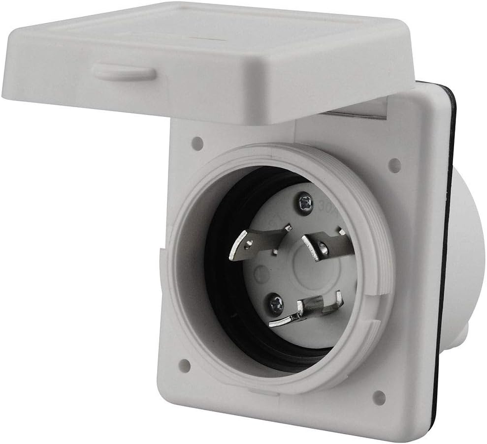 30 amp RV power inlet box, white