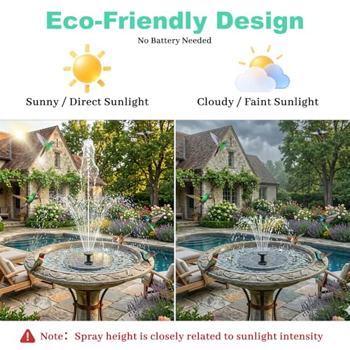 Yeomi Solar Fountain, Floating Solar Water Pump for Bird Bath, Outdoor Water Fountain No Battery or Electricity Needed, Easy to Use for Garden, Pond, Patio