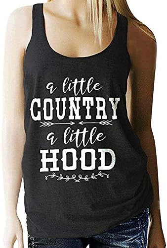 Koimcuiy Womens Sleeveless Shirts A Little Country A Little Hood,Country Shirt,Cowgirl,Running Tank top,Womens Tank Top