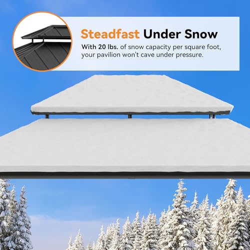 Modern Shade Hardtop Gazebo 12x14 with 4 LED Lights for Backyard, Black image 30