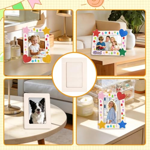 Tuxvealu 10 Pcs Photo Frame Decoration for Children, 19 x 14 cm Wooden Frames for Crafts, DIY Photo Frame with 12 Markers and Stickers, Ideal for Children's Birthdays, Crafts