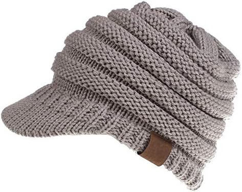 CCOBOB Weaving Ponytail Hat Warm Knit Messy High Bun Messy Visor Beanie Cap